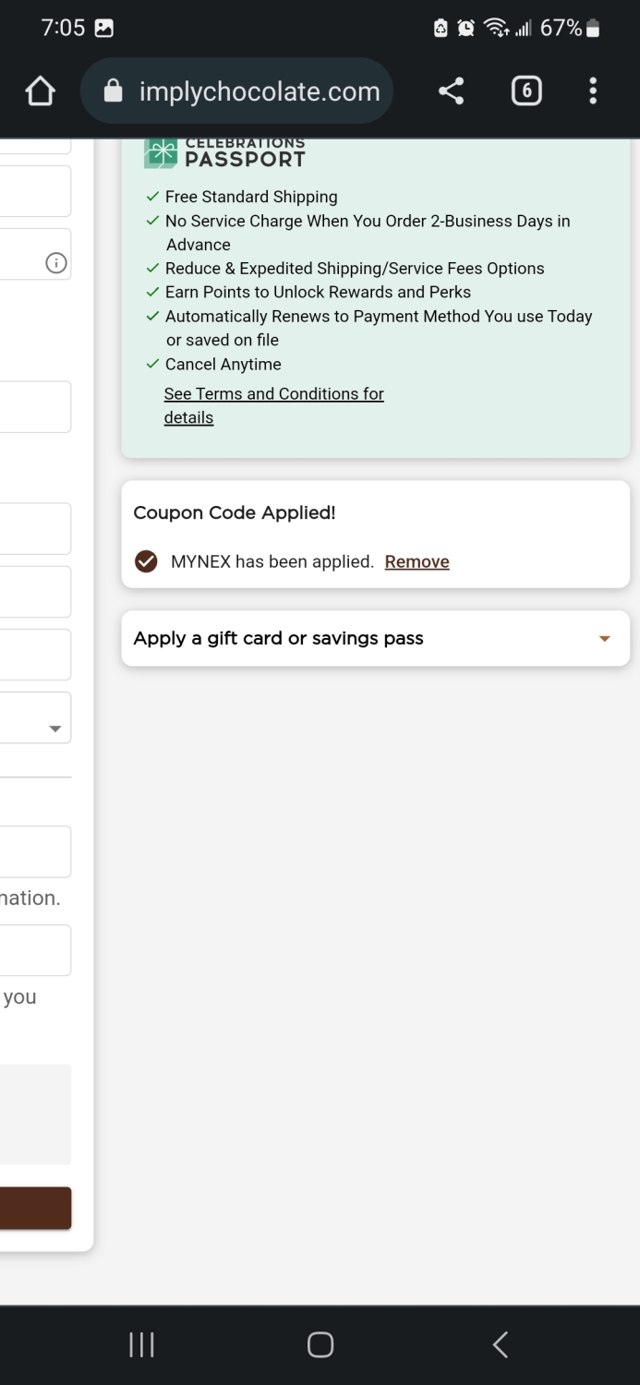 Simply Chocolate checkout page showing Simply Chocolate promo code box | Screenshot taken by SimplyCodes community member on Apr 20, 2023