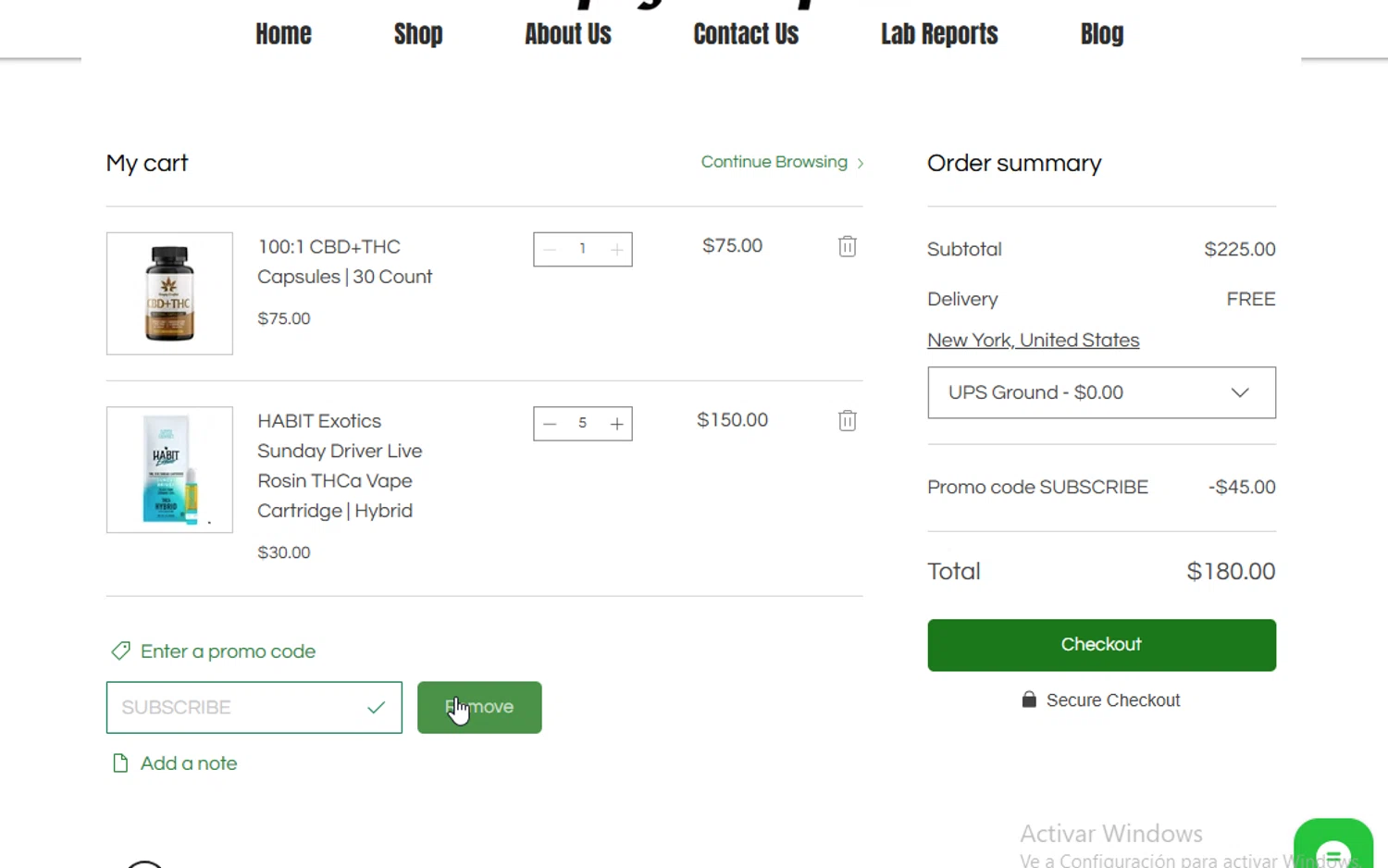 Simply Crafted CBD promo code screenshot showing code SUBSCRIBE applied at Simply Crafted CBD checkout page. Uploaded by SimplyCodes community member VictoriousElite9587 on Jul 18, 2025