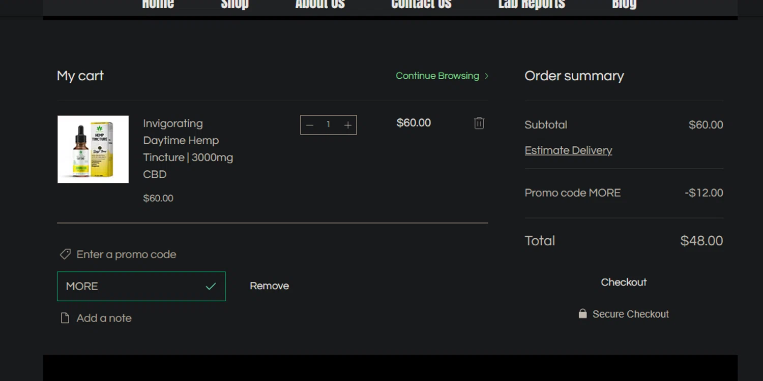Simply Crafted CBD promo code screenshot showing code MORE applied at Simply Crafted CBD checkout page. Uploaded by SimplyCodes community member xocelot44x on Jun 22, 2025