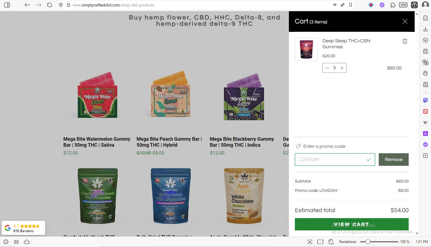 Simply Crafted CBD checkout page showing Simply Crafted CBD promo code box | Screenshot taken by SimplyCodes community member on Feb 10, 2026
