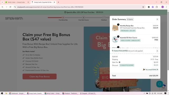 Simply Earth checkout page showing Simply Earth discount code box | Screenshot taken by SimplyCodes community member on Sep 7, 2025