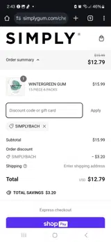 Simply Gum coupon verification screenshot