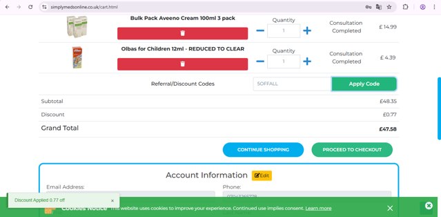 Simply Meds checkout page showing Simply Meds discount code box | Screenshot taken by SimplyCodes community member on Jul 29, 2025