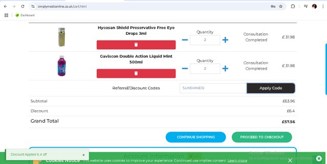 Simply Meds checkout page showing Simply Meds discount code box | Screenshot taken by SimplyCodes community member on Aug 12, 2025