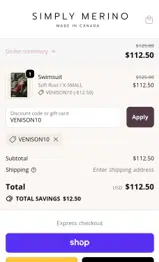 Simply Merino coupon verification screenshot