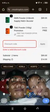 Simply Nootropics coupon verification screenshot