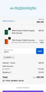 Simply Nootropics coupon verification screenshot