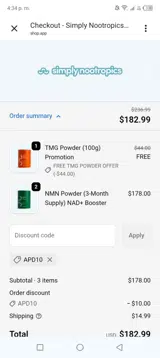 Simply Nootropics coupon verification screenshot