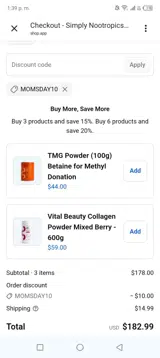 Simply Nootropics coupon verification screenshot