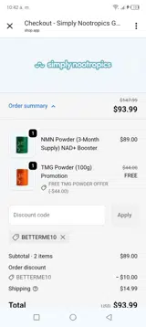 Simply Nootropics coupon verification screenshot