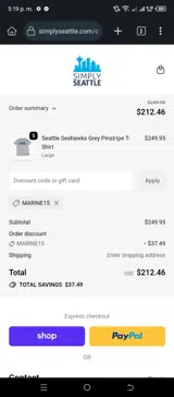 MARINE15 coupon verification screenshot