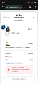 Simply Southern coupon verification screenshot