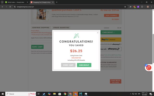 Simply to Impress checkout page showing Simply to Impress promo code box | Screenshot taken by SimplyCodes community member on Mar 8, 2025