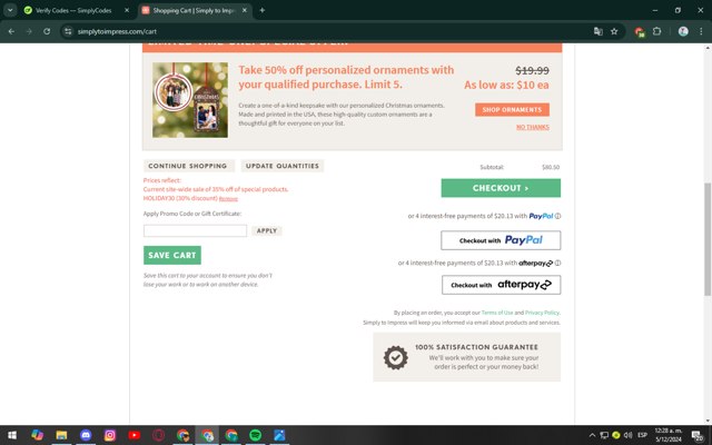 Simply to Impress checkout page showing Simply to Impress promo code box | Screenshot taken by SimplyCodes community member on Dec 5, 2024