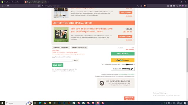Simply to Impress checkout page showing Simply to Impress promo code box | Screenshot taken by SimplyCodes community member on Mar 28, 2025