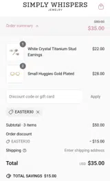 Easter30 coupon verification screenshot