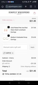 CART35 coupon verification screenshot