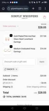 BACK15 coupon verification screenshot
