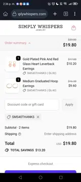 SMS40THANKS coupon verification screenshot