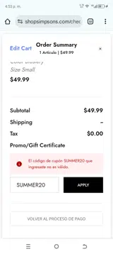 SUMMER20 coupon verification screenshot