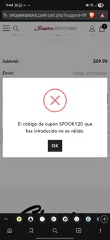 SPOOKY20 coupon verification screenshot