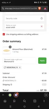 Memorial10 coupon verification screenshot