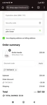tiktok10 coupon verification screenshot