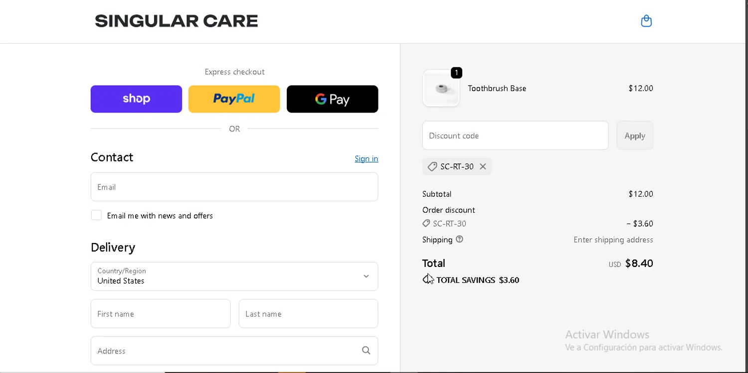 Singular Care checkout page showing Singular Care discount code box | Screenshot taken by SimplyCodes community member on Feb 11, 2026