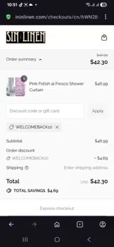 Welcomeback10 coupon verification screenshot