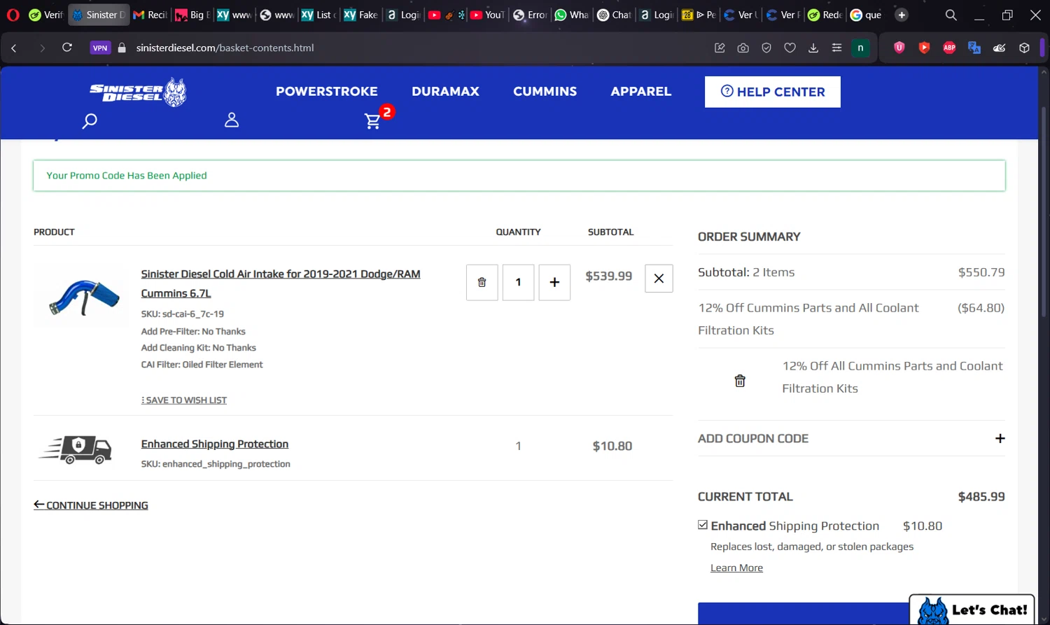 Sinister Diesel discount code screenshot showing code FLASH320 applied at Sinister Diesel checkout page. Uploaded by SimplyCodes community member Norman_KSD on Jun 26, 2025