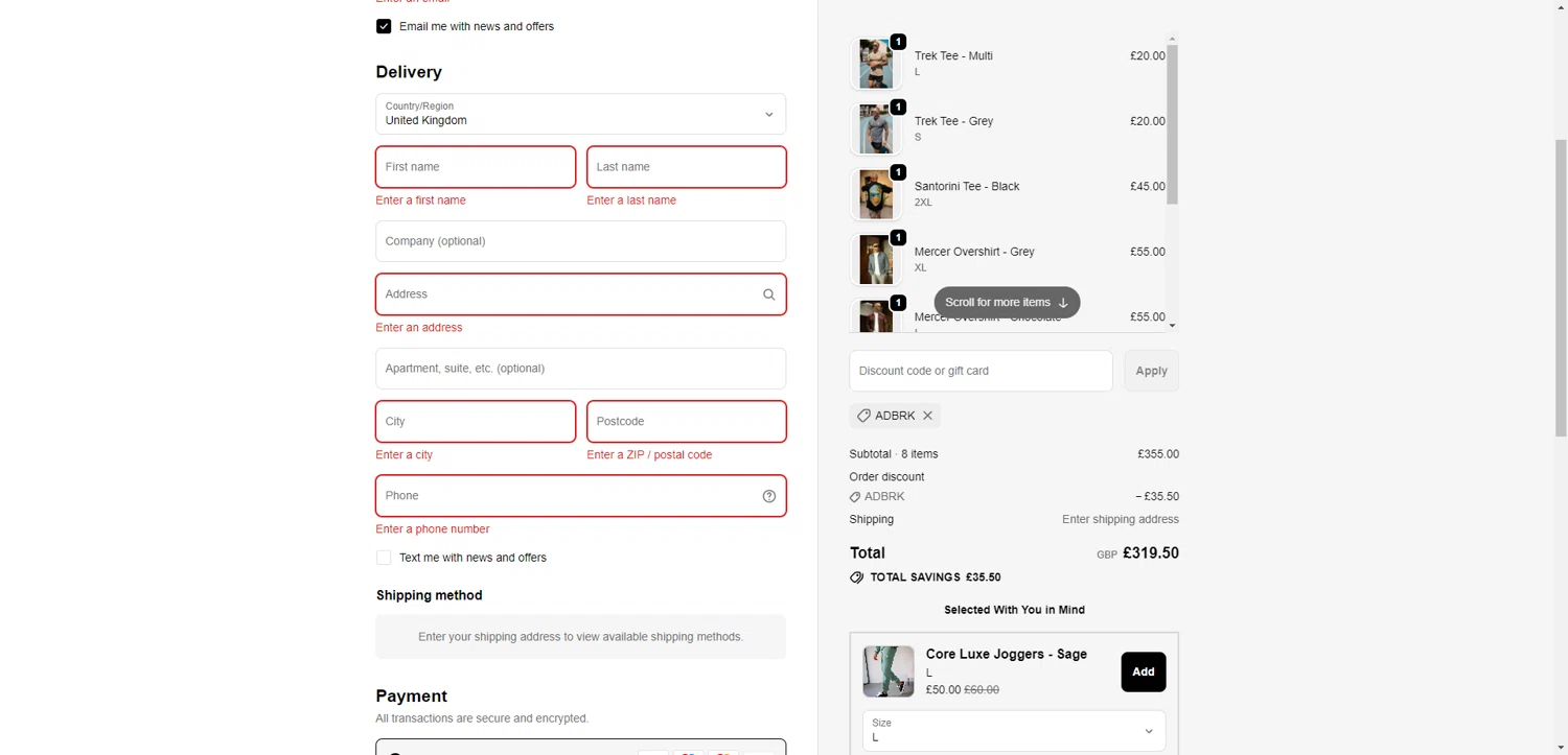 Sinners Attire checkout page showing Sinners Attire promo code box | Screenshot taken by SimplyCodes community member on Feb 18, 2026