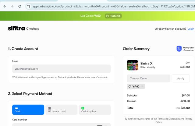Sintra checkout page showing Sintra discount code box | Screenshot taken by SimplyCodes community member on Sep 6, 2025