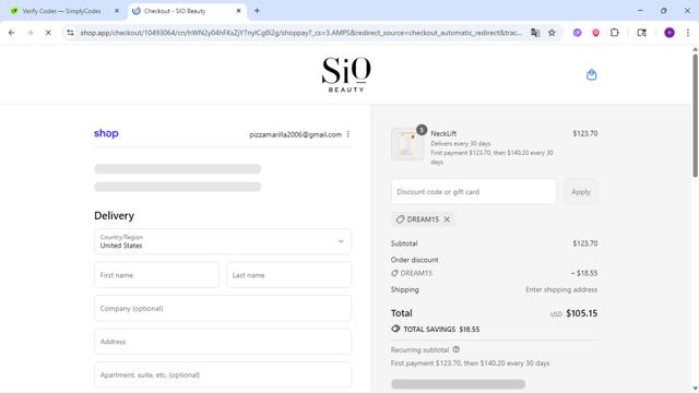 Sio Beauty checkout page showing Sio Beauty discount code box | Screenshot taken by SimplyCodes community member on Sep 14, 2025