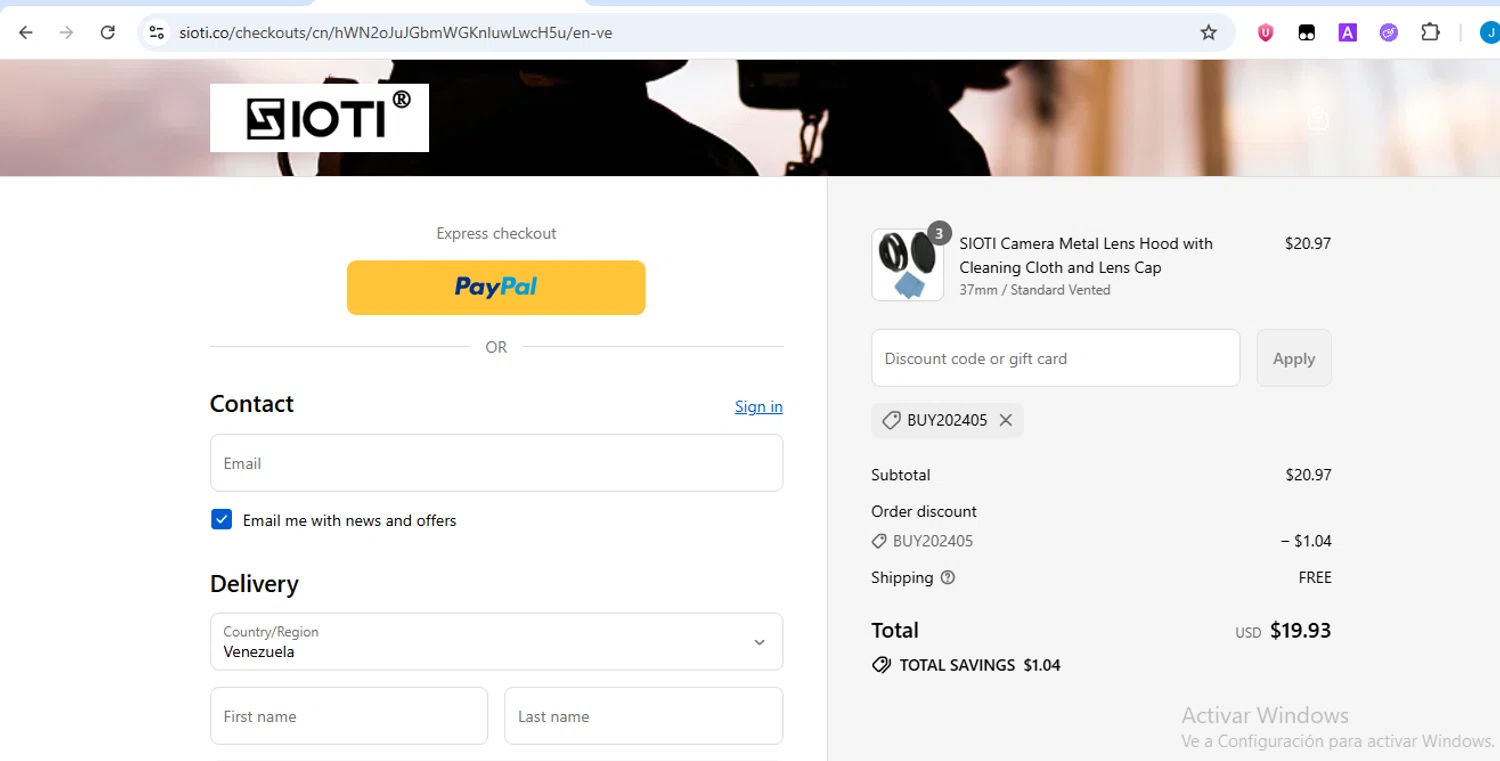 SIOTI promo code screenshot showing code BUY202405 applied at SIOTI checkout page. Uploaded by SimplyCodes community member yhlmdlgn on Sep 10, 2025