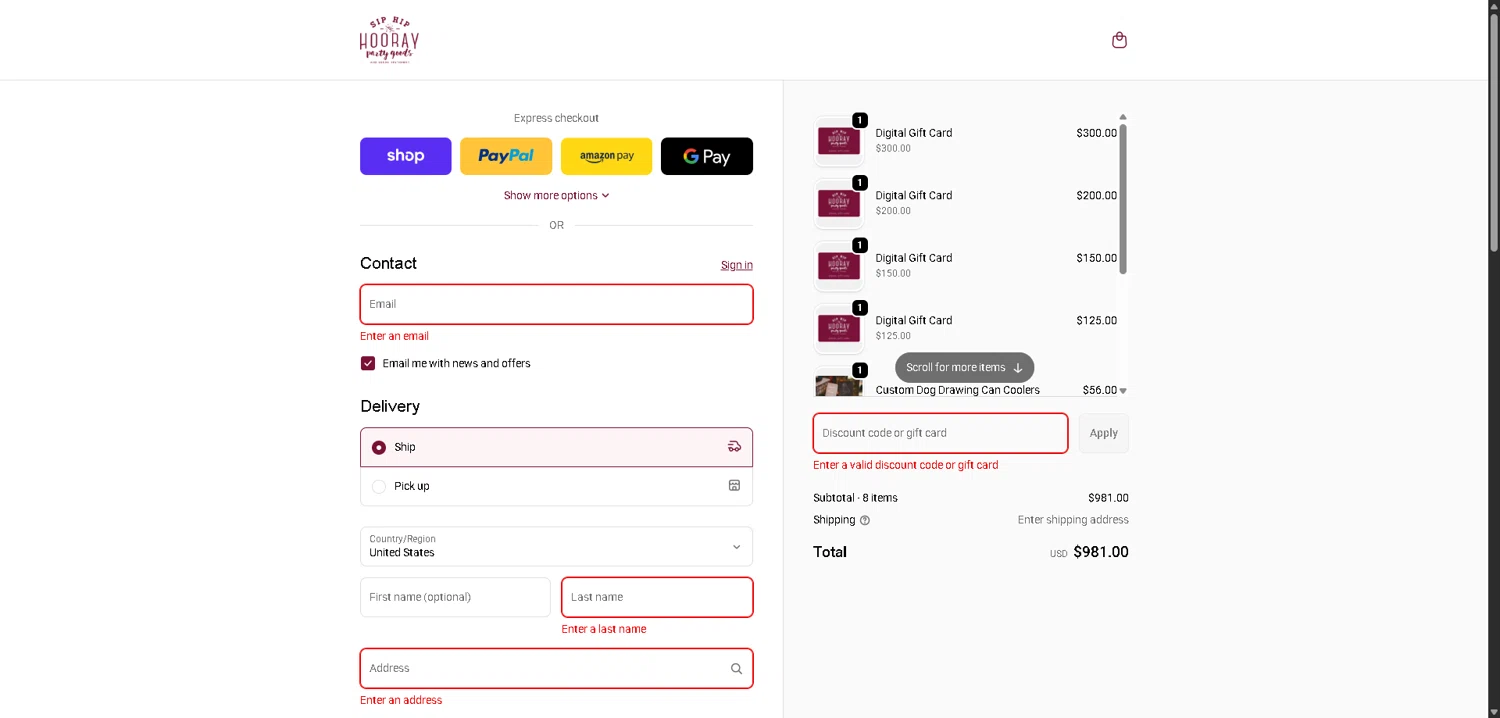 Sip Hip Hooray discount code screenshot showing code MAHJSALE applied at Sip Hip Hooray checkout page. Uploaded by SimplyCodes community member VictoriousFinder4393 on Feb 11, 2026