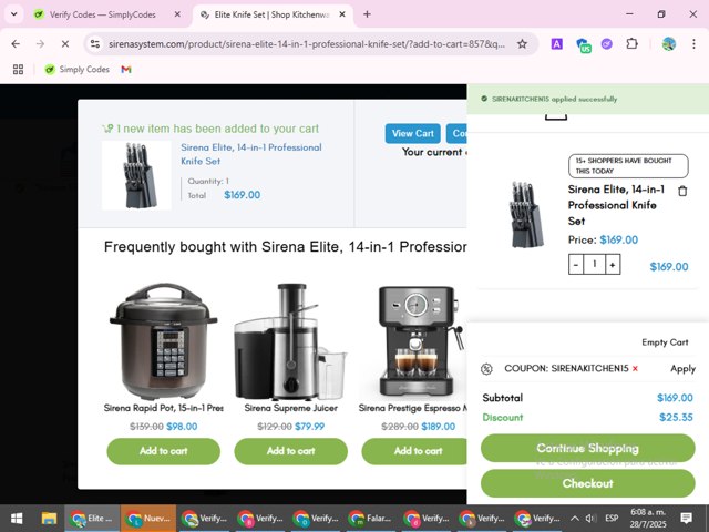 Sirena checkout page showing Sirena promo code box | Screenshot taken by SimplyCodes community member on Jul 28, 2025