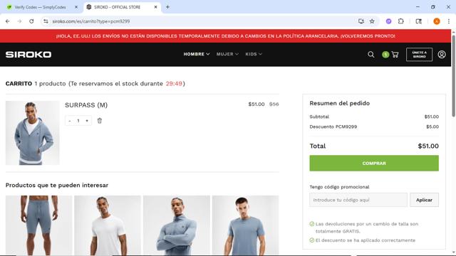 Siroko checkout page showing Siroko discount code box | Screenshot taken by SimplyCodes community member on Sep 2, 2025