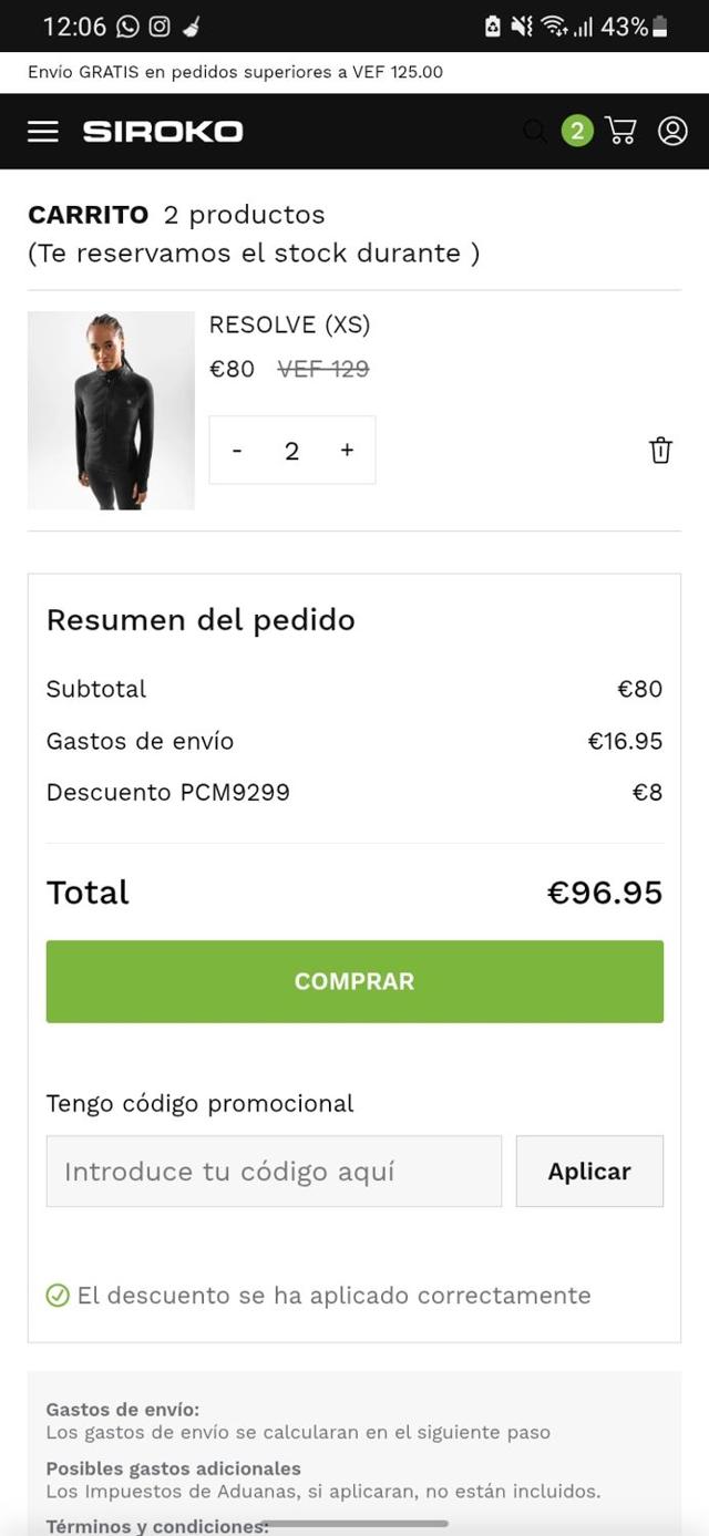 Siroko checkout page showing Siroko discount code box | Screenshot taken by SimplyCodes community member on Sep 14, 2025