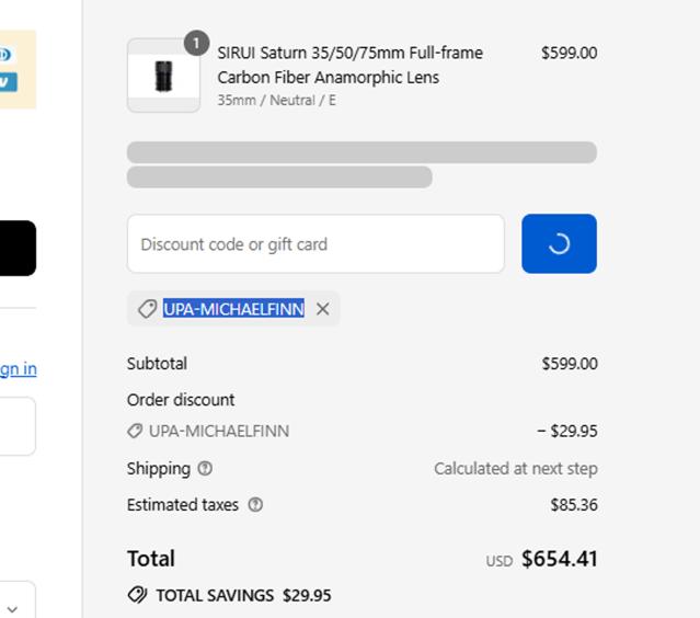 Sirui checkout page showing Sirui discount code box | Screenshot taken by SimplyCodes community member on Sep 12, 2025