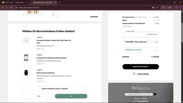 Sisley Paris checkout page showing Sisley Paris promo code box | Screenshot taken by SimplyCodes community member on Jul 14, 2025
