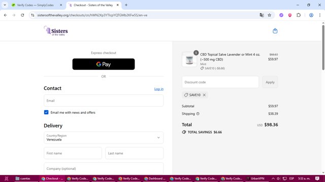Sisters of the Valley checkout page showing Sisters of the Valley promo code box | Screenshot taken by SimplyCodes community member on Sep 3, 2025