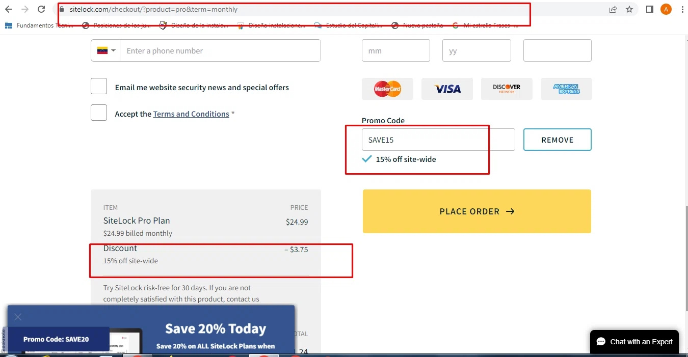 where to use SSL promo code box