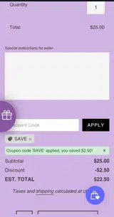 SAVE coupon verification screenshot