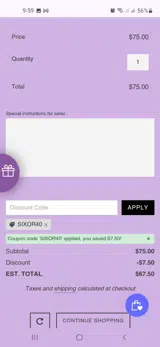SIXOR40 coupon verification screenshot