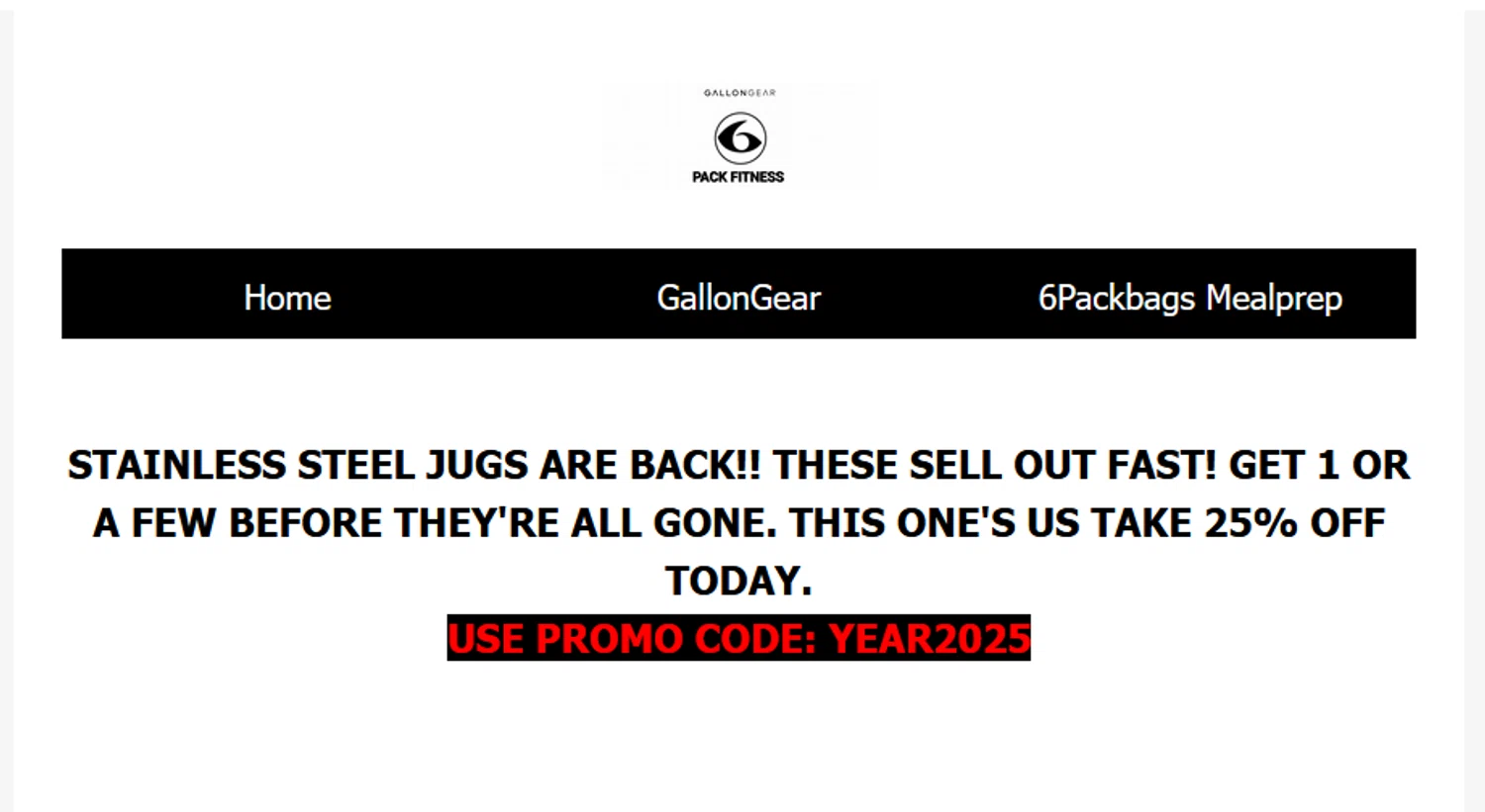 6 Pack Fitness promo code screenshot showing code YEAR2025 applied at 6 Pack Fitness checkout page. Uploaded by SimplyCodes community member OMPU0408 on Jan 23, 2025