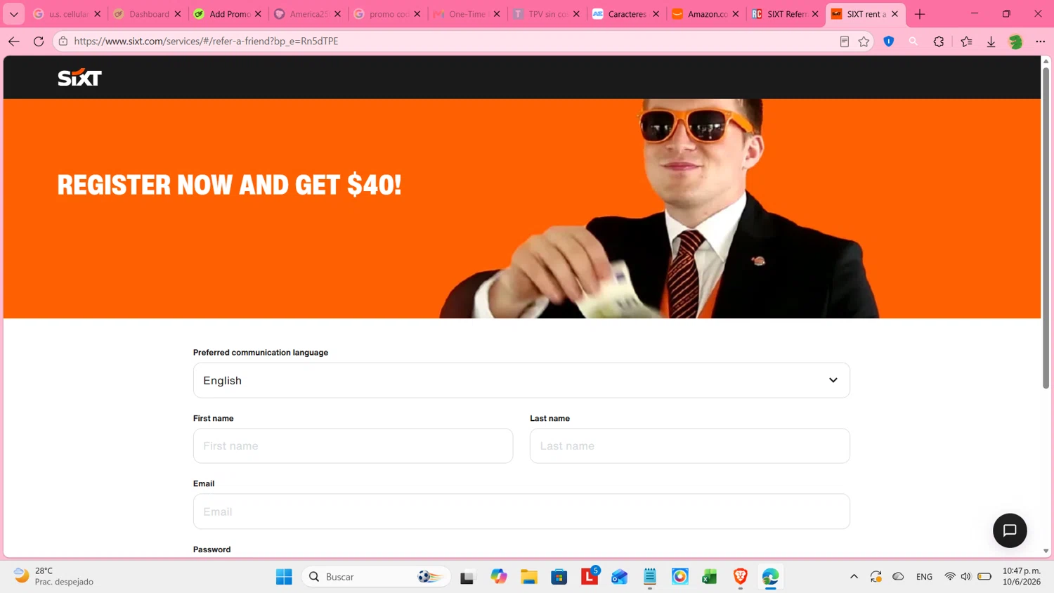 Sixt Car Rental promo code screenshot showing code Rn5dTPE applied at Sixt Car Rental checkout page. Uploaded by SimplyCodes community member cosita on Jun 11, 2026