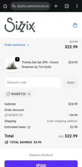 BASKET20 coupon verification screenshot