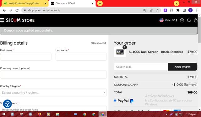 SJCAM checkout page showing SJCAM promo code box | Screenshot taken by SimplyCodes community member on Jun 27, 2025