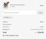 NEW15 coupon verification screenshot