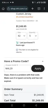 San Jose Sharks Shop coupon verification screenshot